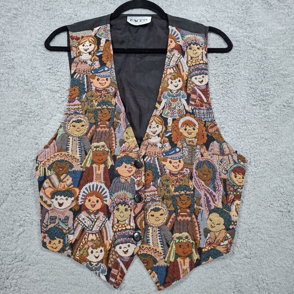 VTG Facets Tapestry‎ Vest Large ONE LOVE All the Little Children Multicultural